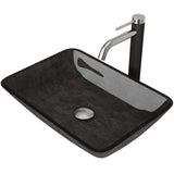 VIGO Glass Grey Onyx Bathroom Sink/Basin Set with Lexington Faucet and Rectangular Vessel