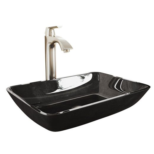 VIGO Glass Grey Onyx Bathroom Sink/Basin Set with Linus Faucet and Rectangular Vessel