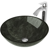 VIGO Glass Grey Onyx Bathroom Sink/Basin Set with Linus Faucet and Round Vessel