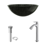 VIGO Glass Grey Onyx Bathroom Sink/Basin Set with Linus Faucet and Round Vessel image 2