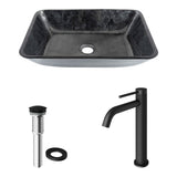 VIGO Glass Grey Onyx Bathroom Sink/Basin Set with Matte Black Lexington Faucet and Rectangular Vessel image 2