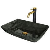 VIGO Glass Grey Onyx Bathroom Sink/Basin Set with Matte Gold Lexington Faucet and Rectangular Vessel
