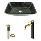 VIGO Glass Grey Onyx Bathroom Sink/Basin Set with Matte Gold Lexington Faucet and Rectangular Vessel image 2