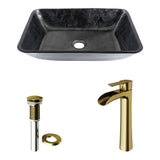 VIGO Glass Grey Onyx Bathroom Sink/Basin Set with Matte Gold Niko Faucet and Rectangular Vessel image 2