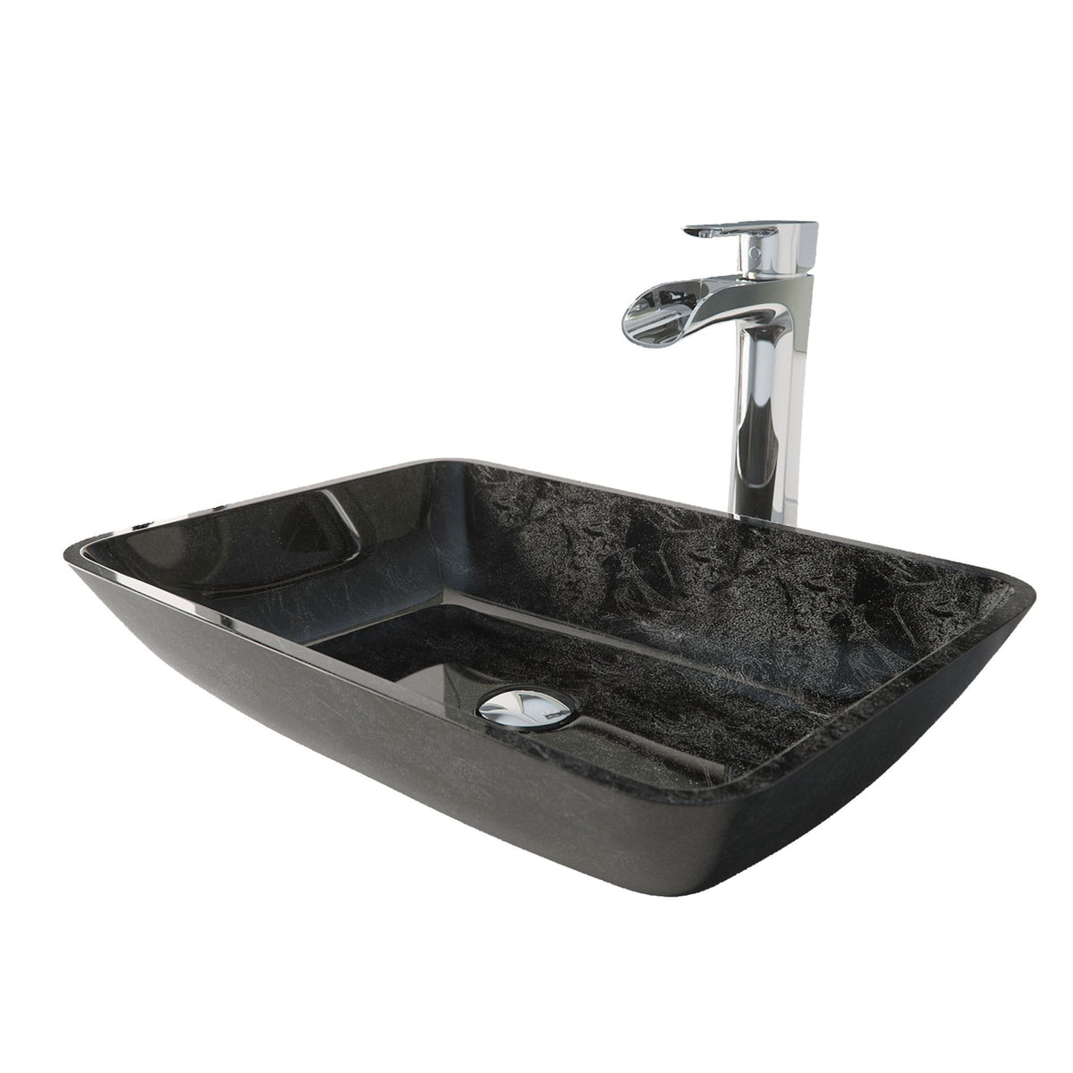 VIGO Glass Grey Onyx Bathroom Sink/Basin Set with Niko Faucet and Rectangular Vessel