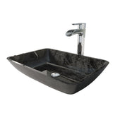 VIGO Glass Grey Onyx Bathroom Sink/Basin Set with Niko Faucet and Rectangular Vessel