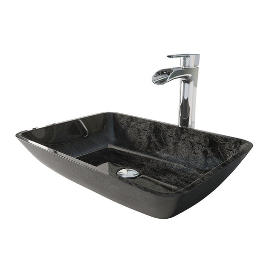 VIGO Glass Grey Onyx Bathroom Sink/Basin Set with Niko Faucet and Rectangular Vessel
