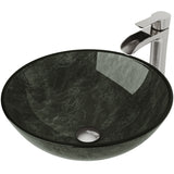 VIGO Glass Grey Onyx Bathroom Sink/Basin Set with Niko Faucet and Round Vessel