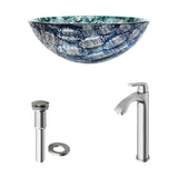 VIGO Glass Oceania Blue Bathroom Sink/Basin Set with Linus Faucet and Round Vessel image 2
