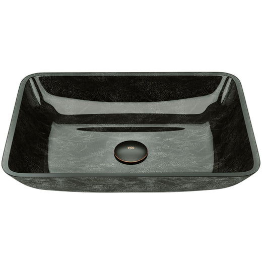 VIGO Glass Rectangular Vessel Bathroom Sink/Basin, Grey Onyx