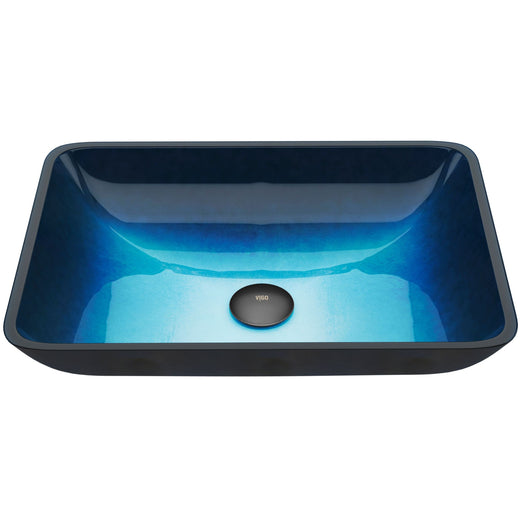 VIGO Glass Rectangular Vessel Bathroom Sink/Basin, Turquoise