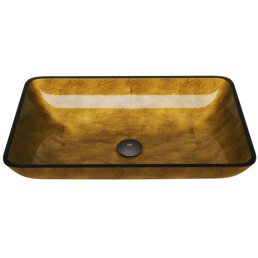 VIGO Glass Rectangular Vessel Bathroom Sink/Basin with Rounded Edges & Deep Bowl, Copper