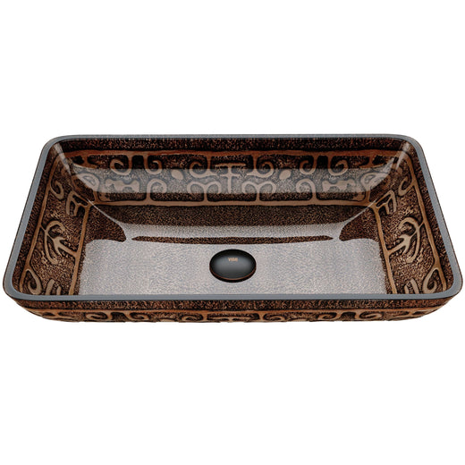 VIGO Glass Rectangular Vessel Bathroom Sink/Basin with Rounded Edges & Deep Bowl, Gold