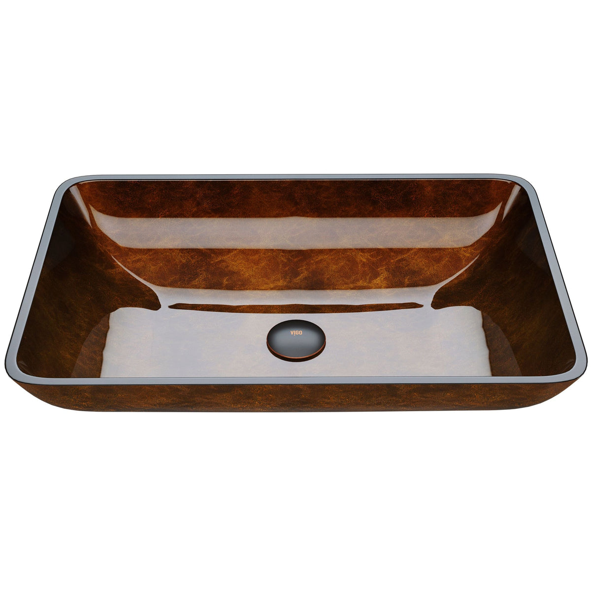 VIGO Glass Rectangular Vessel Bathroom Sink/Basin with Rounded Edges & Deep Bowl, Russet