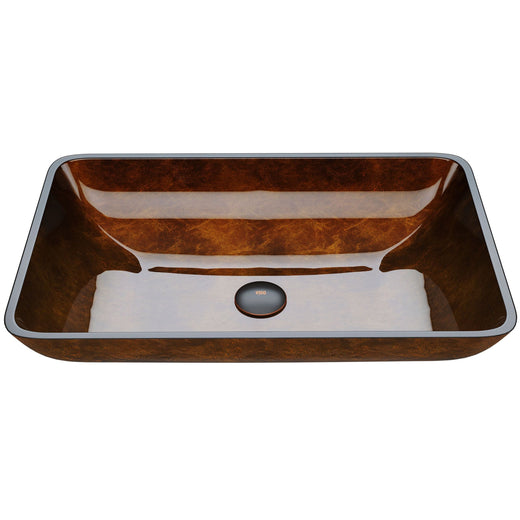 VIGO Glass Rectangular Vessel Bathroom Sink/Basin with Rounded Edges & Deep Bowl, Russet