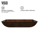 VIGO Glass Rectangular Vessel Bathroom Sink/Basin with Rounded Edges & Deep Bowl, Russet image 5