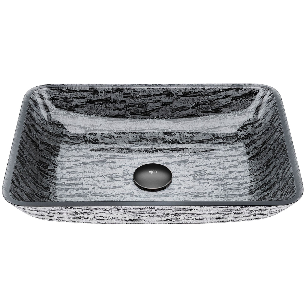 VIGO Glass Rectangular Vessel Bathroom Sink/Basin with Rounded Edges & Deep Bowl, Titanium