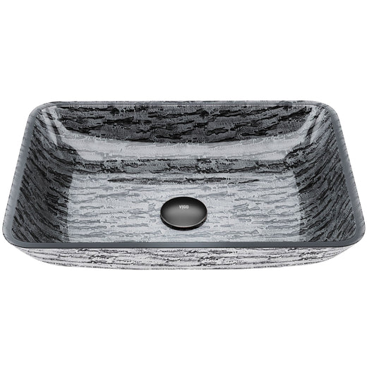 VIGO Glass Rectangular Vessel Bathroom Sink/Basin with Rounded Edges & Deep Bowl, Titanium