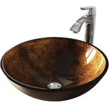 VIGO Glass Russet Brown Bathroom Sink/Basin Set with Linus Faucet and Round Vessel