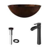 VIGO Glass Russet Brown Bathroom Sink/Basin Set with Niko Faucet and Round Vessel image 2