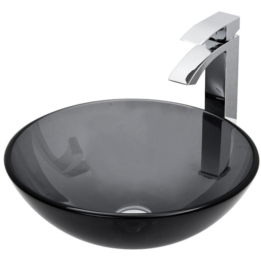 VIGO Glass Sheer Black Bathroom Sink/Basin Set with Duris Faucet and Round Vessel