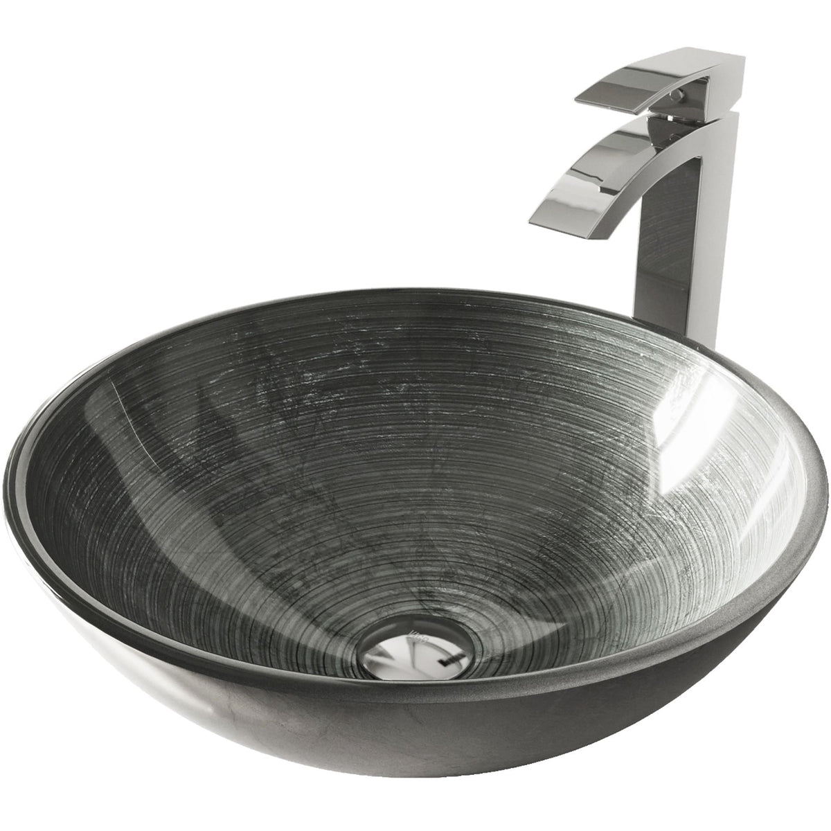 VIGO Glass Simply Silver Bathroom Sink/Basin Set with Chrome Duris Faucet and Round Vessel