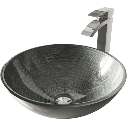 VIGO Glass Simply Silver Bathroom Sink/Basin Set with Chrome Duris Faucet and Round Vessel