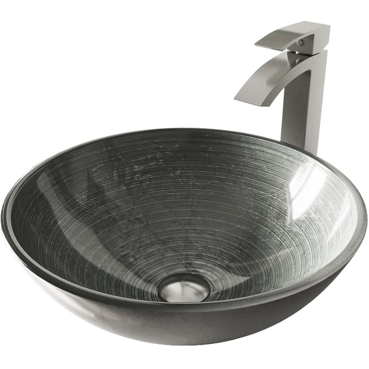 VIGO Glass Simply Silver Bathroom Sink/Basin Set with Duris Faucet and Round Vessel