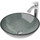 VIGO Glass Simply Silver Bathroom Sink/Basin Set with Linus Faucet and Round Vessel