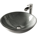VIGO Glass Simply Silver Bathroom Sink/Basin Set with Niko Faucet and Round Vessel