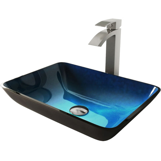 VIGO Glass Turquoise Water Bathroom Sink/Basin Set with Duris Faucet and Rectangular Vessel