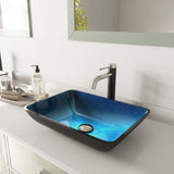 VIGO Glass Turquoise Water Bathroom Sink/Basin Set with Lexington Faucet and Rectangular Vessel image 8