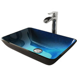 VIGO Glass Turquoise Water Bathroom Sink/Basin Set with Niko Faucet and Rectangular Vessel