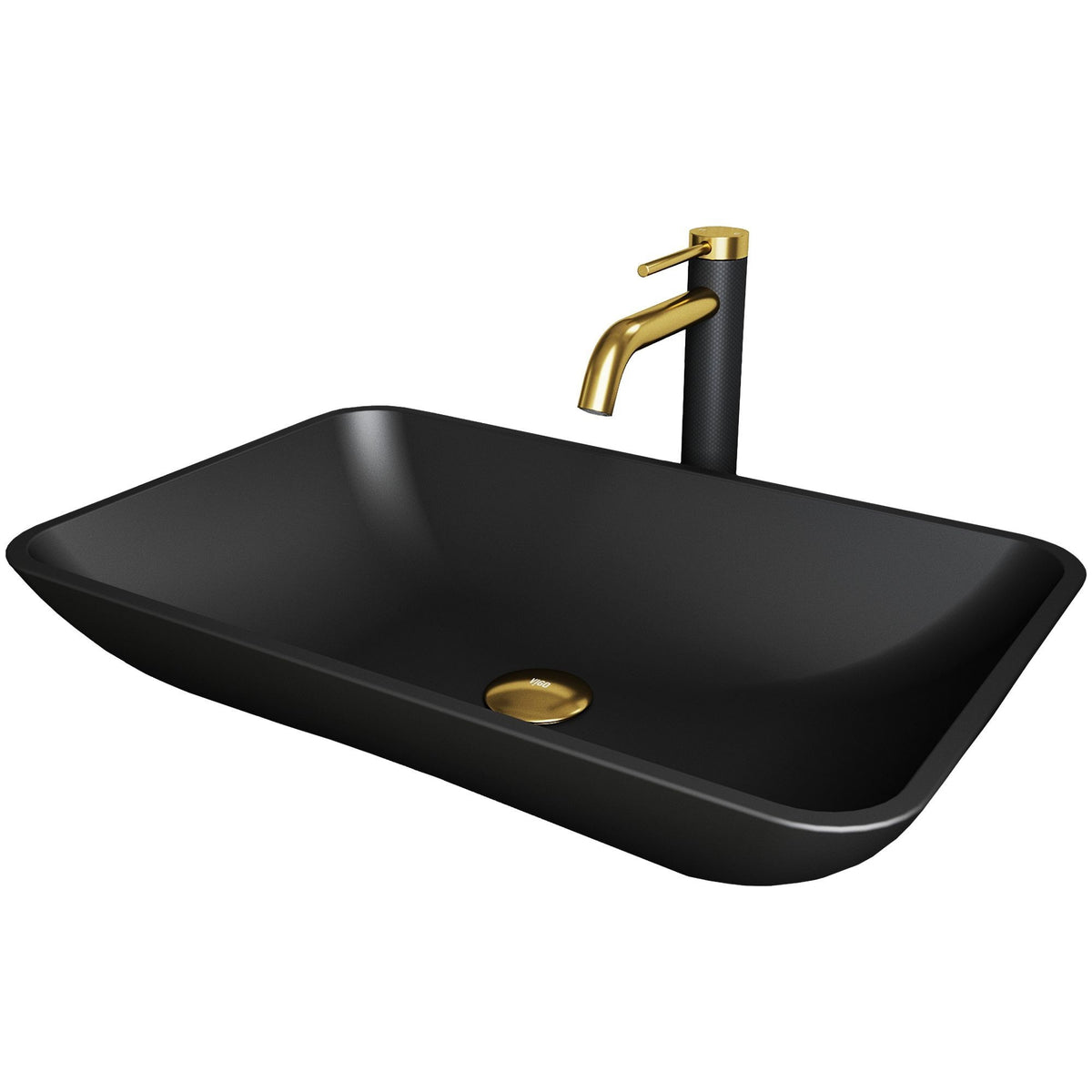 VIGO Hadyn MatteShell Matte Black Bathroom Sink/Basin Set with Lexington Faucet and Rectangular Vessel