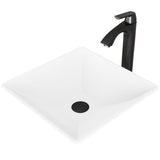 VIGO Hibiscus MatteStone White Bathroom Sink/Basin Set with Linus Faucet and Square Composite Vessel