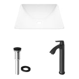 VIGO Hibiscus MatteStone White Bathroom Sink/Basin Set with Linus Faucet and Square Composite Vessel image 2