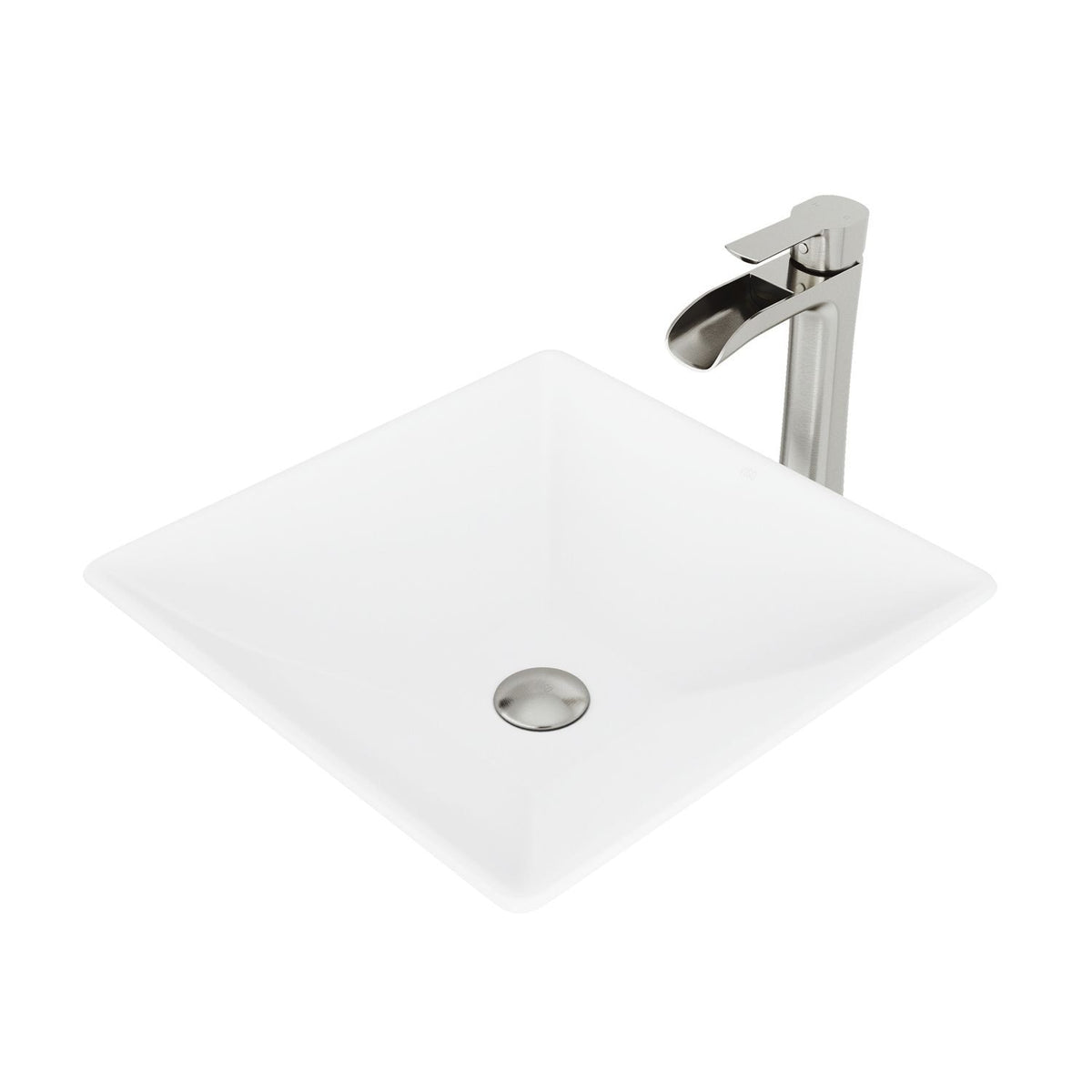 VIGO Hibiscus MatteStone White Bathroom Sink/Basin Set with Niko Faucet and Square Composite Vessel