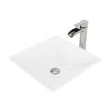 VIGO Hibiscus MatteStone White Bathroom Sink/Basin Set with Niko Faucet and Square Composite Vessel