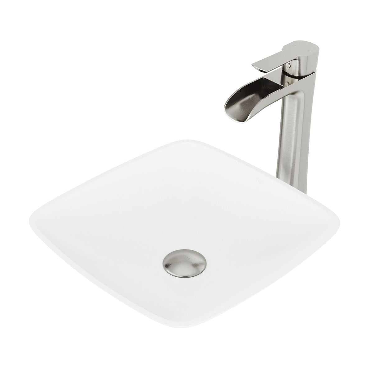 VIGO Hyacinth MatteStone White Bathroom Sink/Basin Set with Niko Faucet and Square Composite Vessel