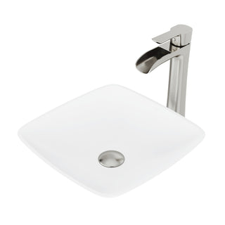 VIGO Hyacinth MatteStone White Bathroom Sink/Basin Set with Niko Faucet and Square Composite Vessel