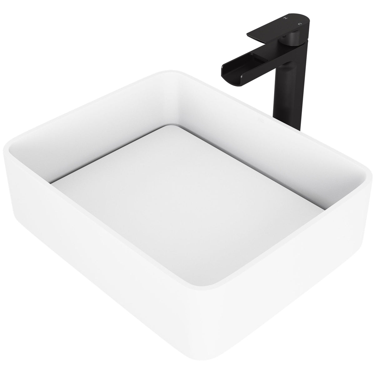 VIGO Jasmine MatteStone White Bathroom Sink/Basin Set with Amada Faucet and Rectangular Composite Vessel