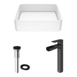 VIGO Jasmine MatteStone White Bathroom Sink/Basin Set with Amada Faucet and Rectangular Composite Vessel image 2