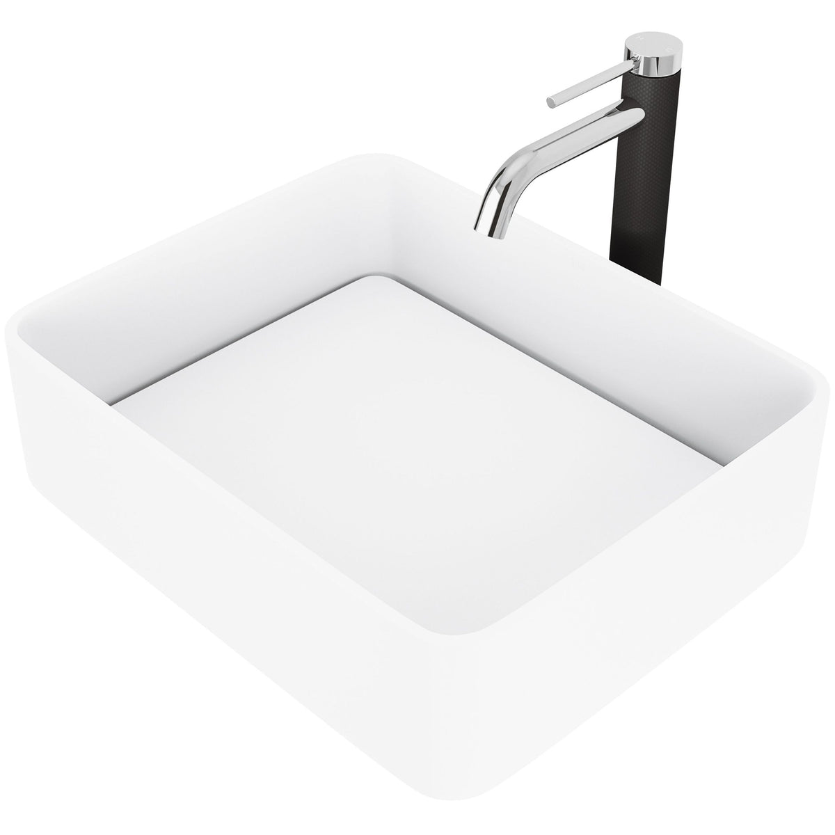 VIGO Jasmine MatteStone White Bathroom Sink/Basin Set with Lexington Faucet and Rectangular Composite Vessel