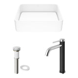 VIGO Jasmine MatteStone White Bathroom Sink/Basin Set with Lexington Faucet and Rectangular Composite Vessel image 2