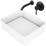 VIGO Jasmine MatteStone White Bathroom Sink/Basin Set with Olus Wall Mount Faucet and Rectangular Composite Vessel