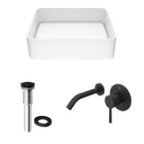 VIGO Jasmine MatteStone White Bathroom Sink/Basin Set with Olus Wall Mount Faucet and Rectangular Composite Vessel image 2