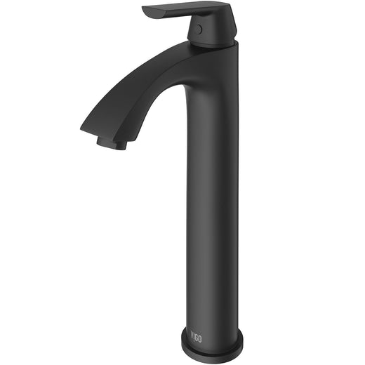 VIGO Linus Single Handle Vessel Single Hole Bathroom Sink Faucet, Matte Black,