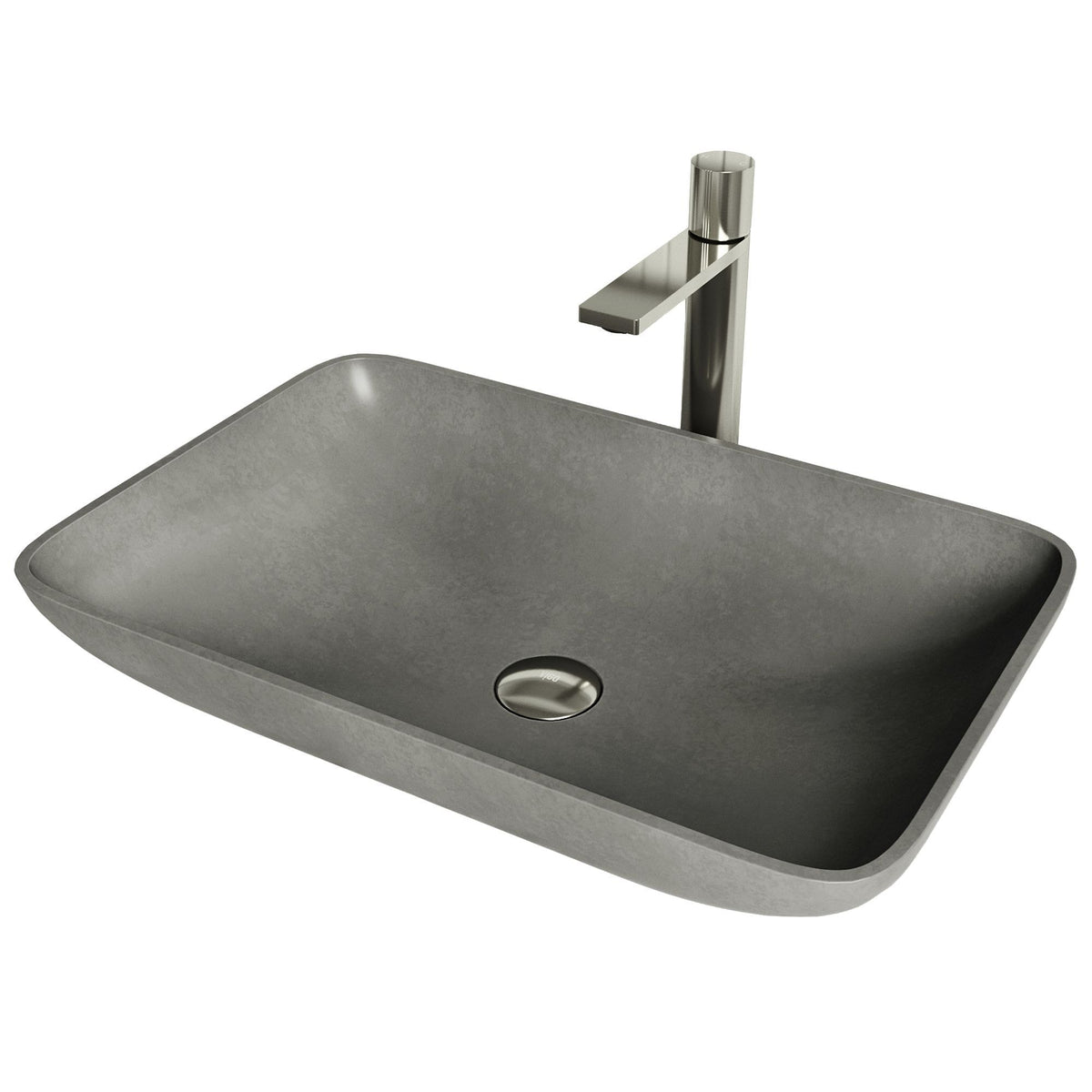 VIGO Lorca ConcretoStone Grey Bathroom Sink/Basin Set with Gotham Faucet and Rectangular Vessel