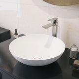 VIGO Lotus Matte Stone Round Composite Vessel Bathroom Sink/Basin with Deep Bowl, White image 8