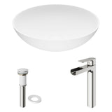 VIGO Lotus MatteStone Round White Composite Bathroom Sink/Basin Set with Amada Faucet and Pop-Up Drain image 2